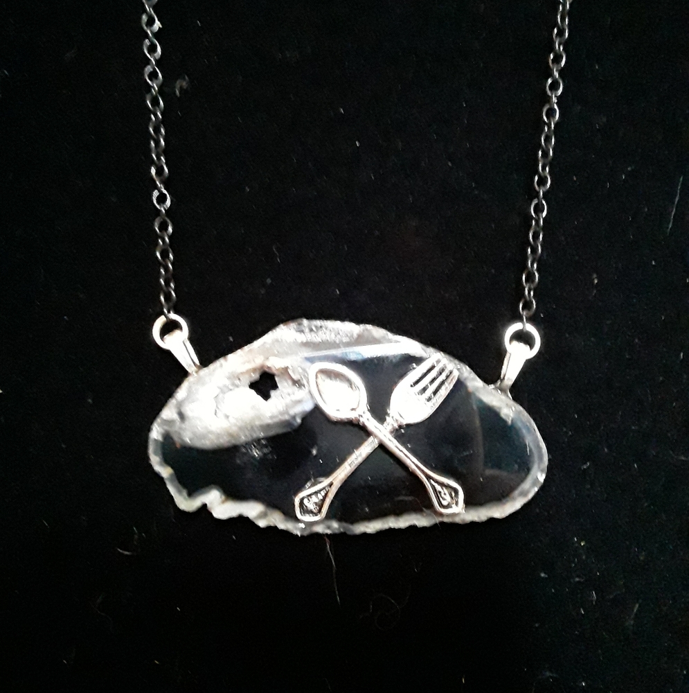 Handmade Agate Fork + Spoon Necklace